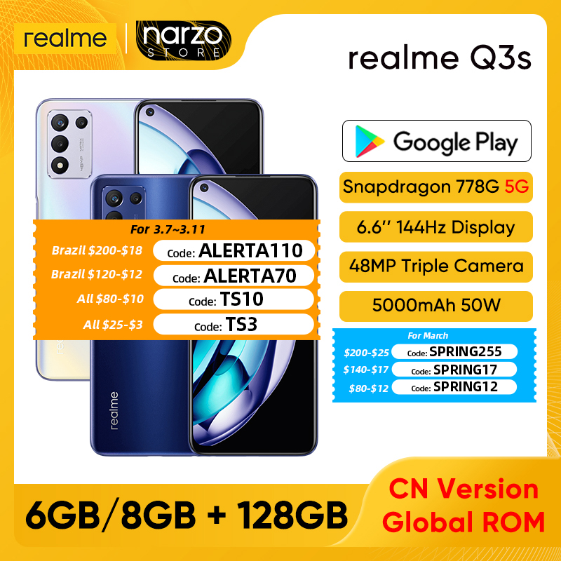 Realme-Q3s 5G ޴, 巡 778G, 6GB, 128GB, 6.6..